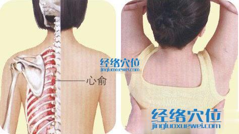 心俞穴及按摩手法示意圖